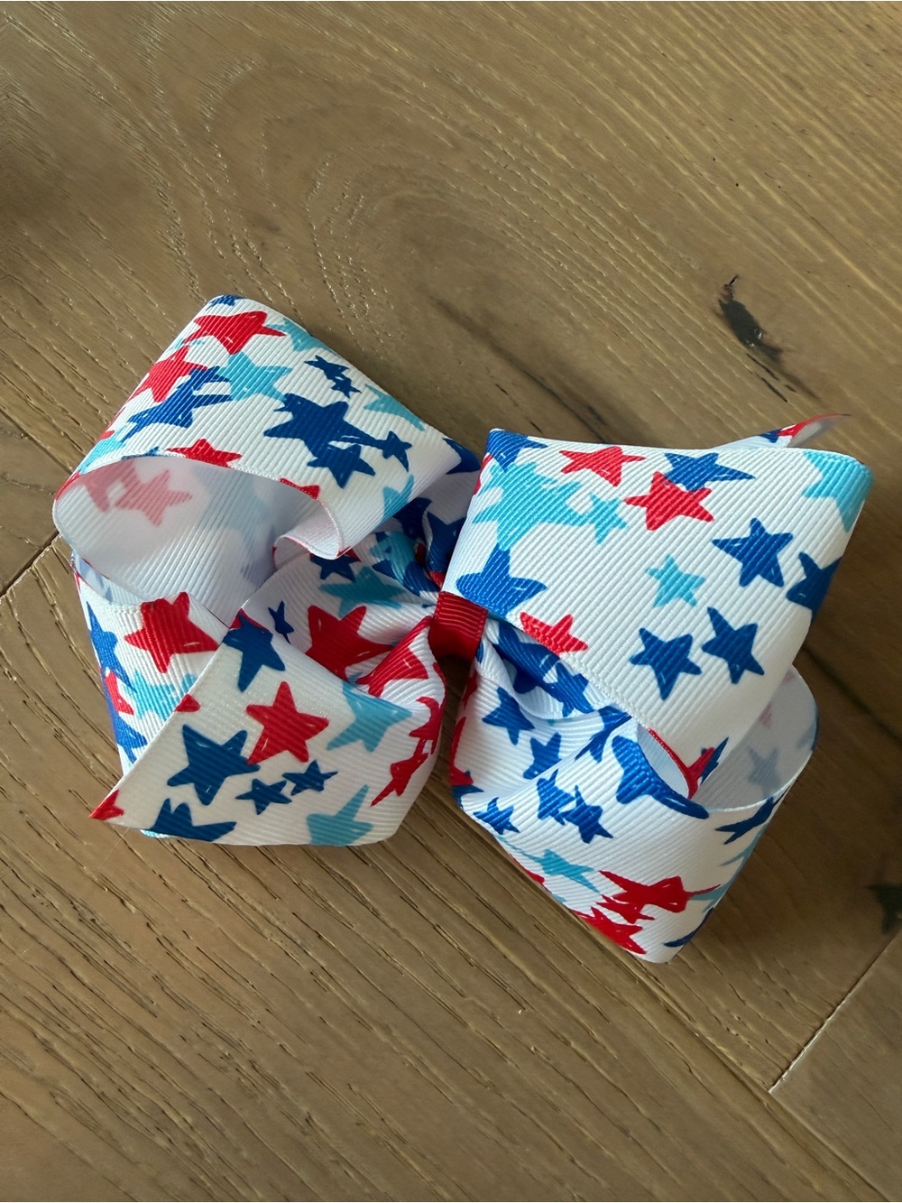 Wee Ones White Hair Bow with Red, Blue & Light Blue Stars